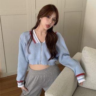 Cropped Zip Cardigan As Shown In Figure - One Size