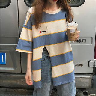 Short Sleeve Split Hem Stripe Tee