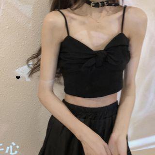 Bow-accent Sleeveless Cropped Top / Mini Flare Skirt