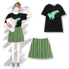 Dinosaur Print Short-sleeve T-shirt / A-line Skirt