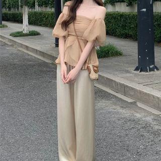 Off-shoulder Blouse / Wide Leg Pants