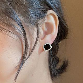 Rhinestone Square Stud Earring Nd.b1013 - 1 Pair - Gold & Black - One Size
