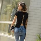 Lace-up Open-back T-shirt Black - One Size