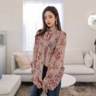 Tie-front Floral Print Blouse One Size
