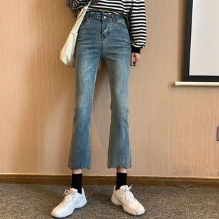 Washed Boot-cut Crop Jeans