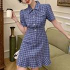Short-sleeve Houndstooth Denim Dress (various Designs)