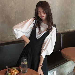 3/4-sleeve Blouse / Mini Pinafore Dress