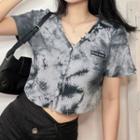 Short-sleeve Tie Dye Button-up Crop Top