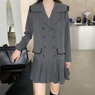 Double-breasted Pleated Mini Blazer Dress
