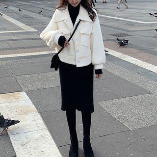 Set: Fleece Jacket + Long Sleeve Knit Dress