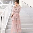 Set: Pullover +maxi Layered Mesh Skirt