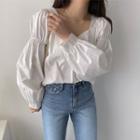 Shirred-sleeve Tie-back Top