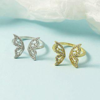 Butterfly Rhinestone Alloy Open Ring