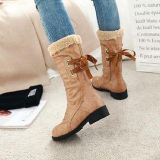 Furry Trim Lace Up Back Mid-calf Boots