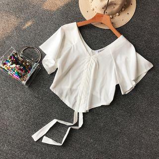 V-neck Bell-sleeve Drawstring Top