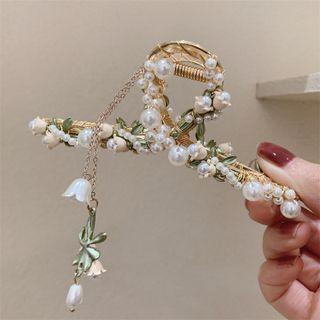 Faux Pearl Flower Alloy Hair Clamp Gold - One Size