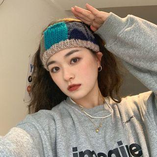 Color Block Knit Headband Black & Blue & Orange - One Size