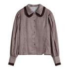 Gingham Blouse Gray & Reddish Brown - One Size