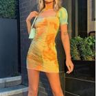 Short Sleeve Color-block Tie-dyed Mini Bodycon Dress