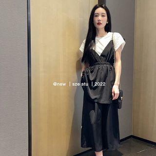 Drawstring Gathered-waist Sleeveless Dress