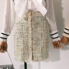 Tweed Pencil Skirt Khaki - One Size