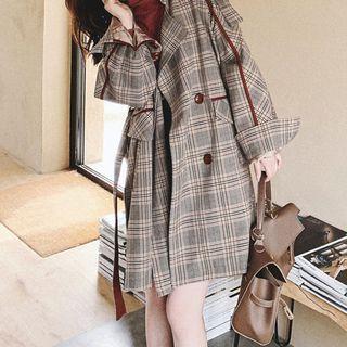 Plaid Double-breasted Long Trench Coat