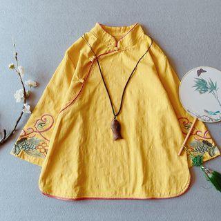 Embroidered Frog-button Linen Blouse