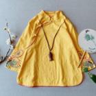 Embroidered Frog-button Linen Blouse