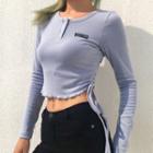 Henley Ribbed Cropped Long-sleeve Top