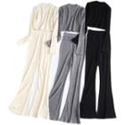 Long-sleeve Knit Crop Top / Bell-bottom Pants