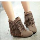 Fringed Hidden-wedge Ankle Boots