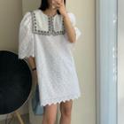 Elbow-sleeve Collar Shift Dress