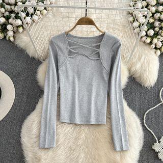 Long Sleeve Cutout Slim Fit Plain T-shirt