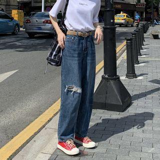 High-waist Ripped Shift Denim Pants