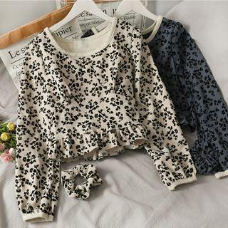 Ruffled-trim Floral Crop Top With Hair-tie