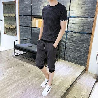 Set: Striped Short-sleeve T-shirt + Sweat Shorts
