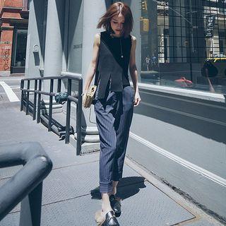 Set: Asymmetric Tank Top + Striped Dress Pants