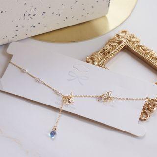 Butterfly Faux Crystal Pendant Choker Necklace - Butterfly - Blue & Purple - One Size