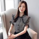 Lace-trim Plaid Short-sleeve Top
