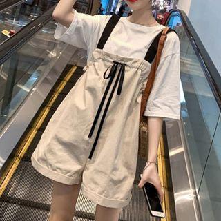 Set: Elbow-sleeve T-shirt + Wide Leg Jumper Shorts