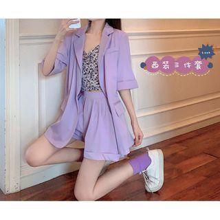 Floral Print Cropped Camisole Top / Wide Leg Shorts / Short-sleeve Blazer