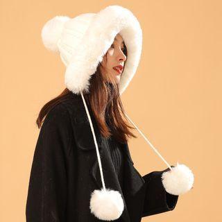 Pom Pom Fleece Trim Knit Trapper Hat