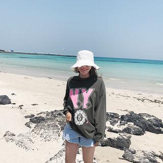 Loose-fit Lettered Sweatshirt Charcoal Gray - One Size