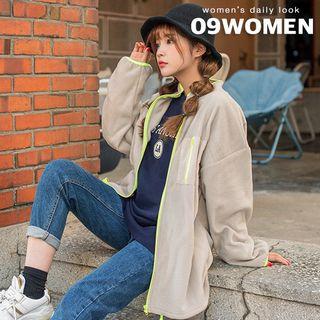 Stand-collar Piped Fleece Jacket