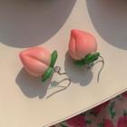 Peach Dangle Earring 1 Pair - Pink & Green & Silver - One Size
