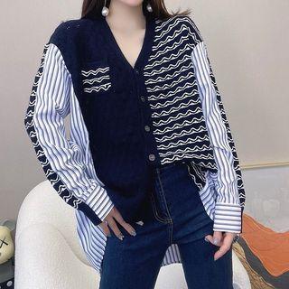 V-neck Striped Panel Cardigan