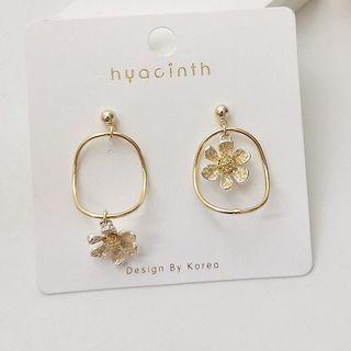 Asymmetrical Flower Drop Earring 1 Pair - As Shown In Figure - One Size