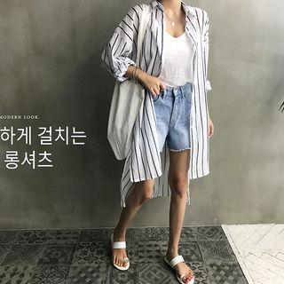 Dip-back Stripe Boxy Shirtdress