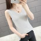 Striped V-neck Knit Tank Top