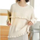 Ruffle Trim Cable Knit Sweater